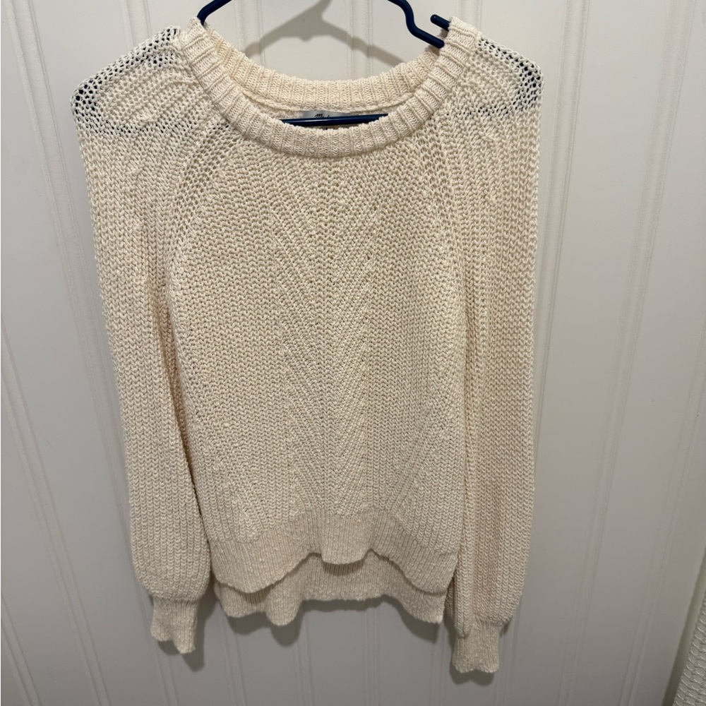 Madewell Cream Balloon Sleeve Knit Sweater